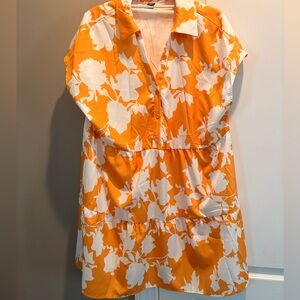 SHEIN Orange and White Floral Mini Dress